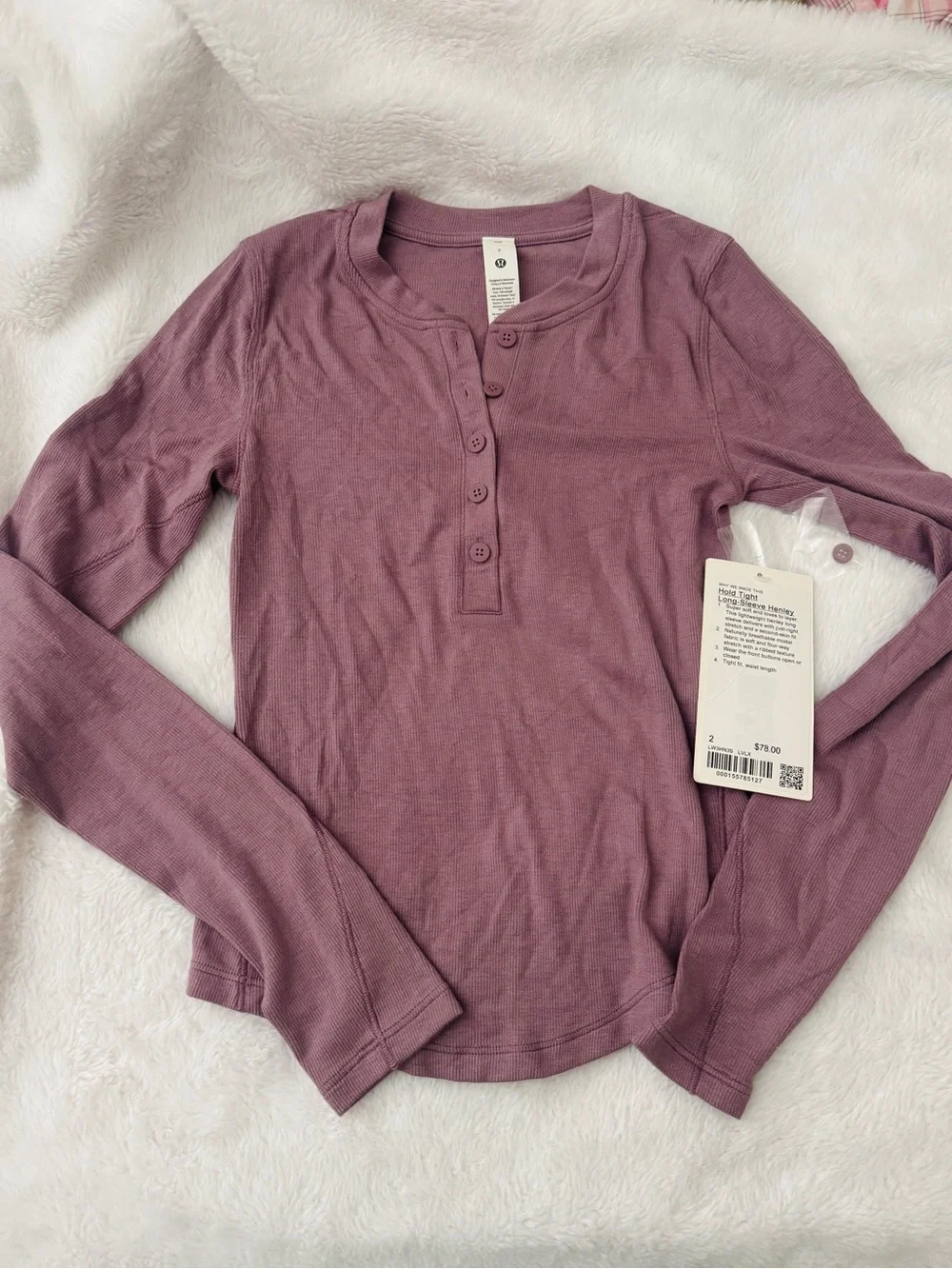 Lululemon Hold Tight Long-Sleeve Henley Lavender lux size 2/ NWT